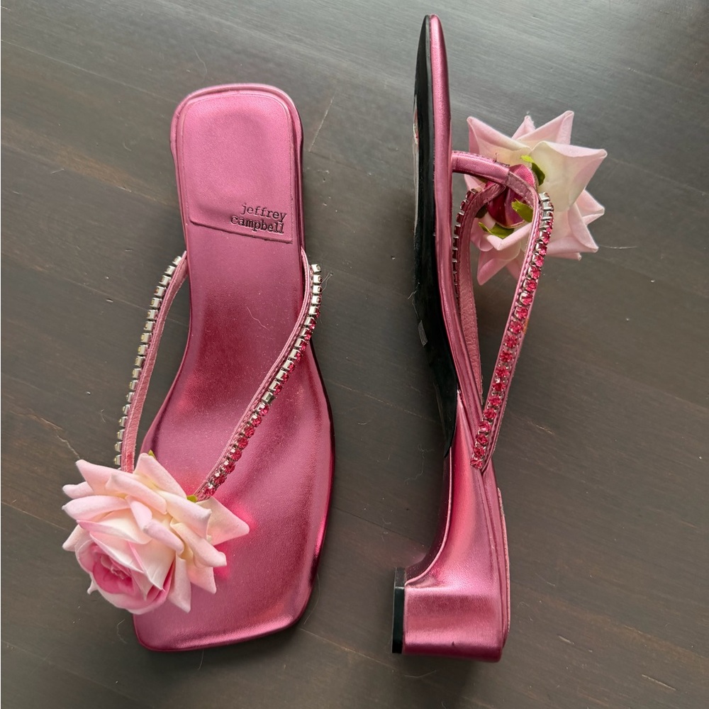 NWOT Jeffrey Campbell Primrose pink rhinestone Flip Flop with rose size 8 - Picture 10 of 11